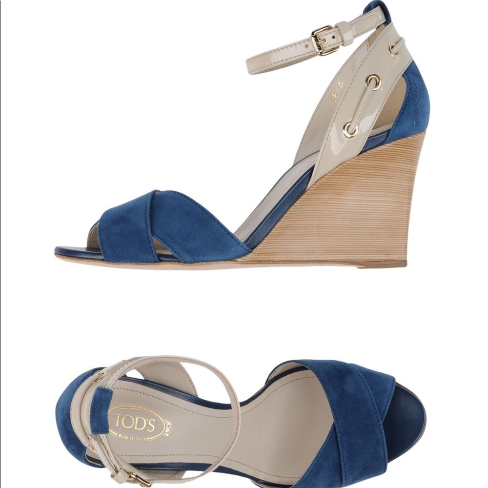 Tod’s blue suede wedge sandal size 38